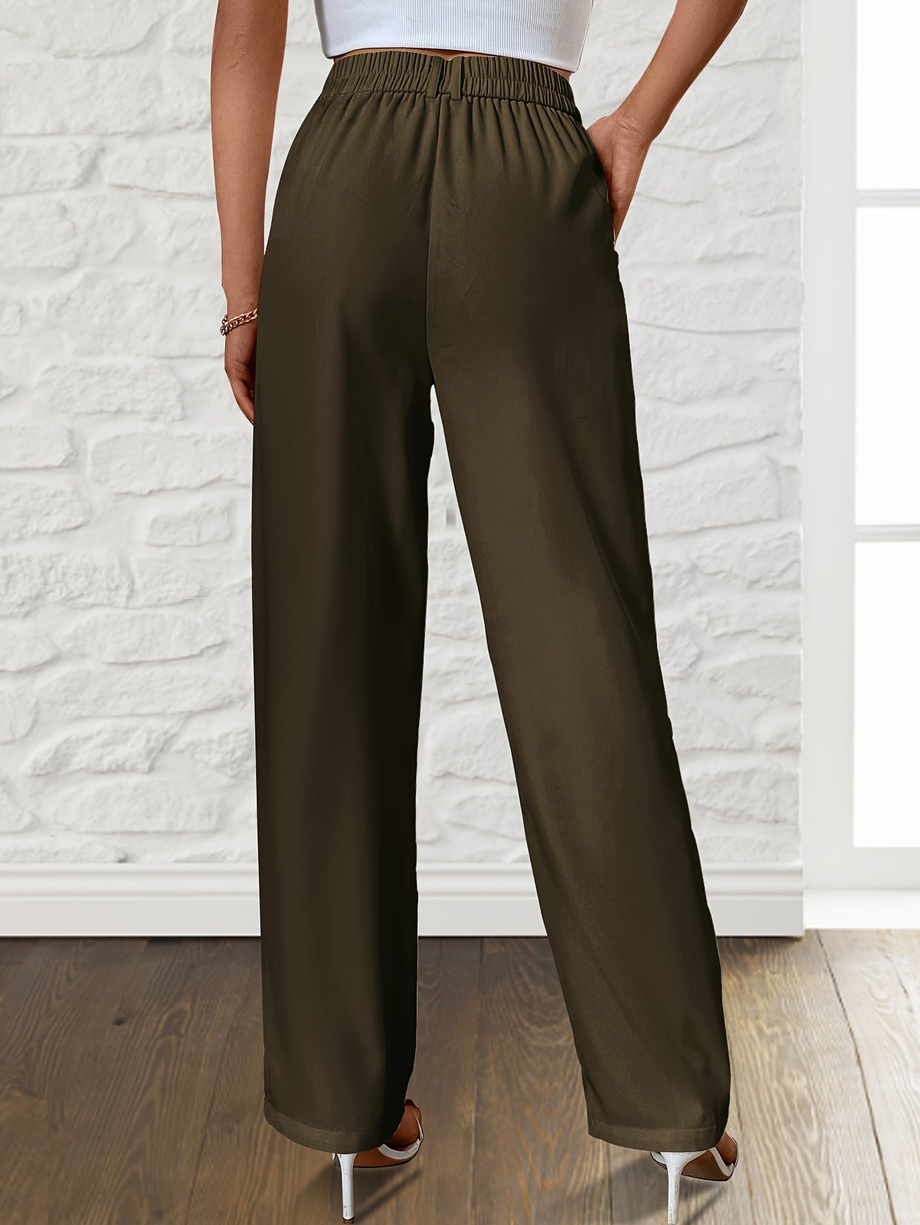 Solid Loose Straight Leg Pants, Casual Draped Pants With Pocket, Women's Clothing - Mammalook