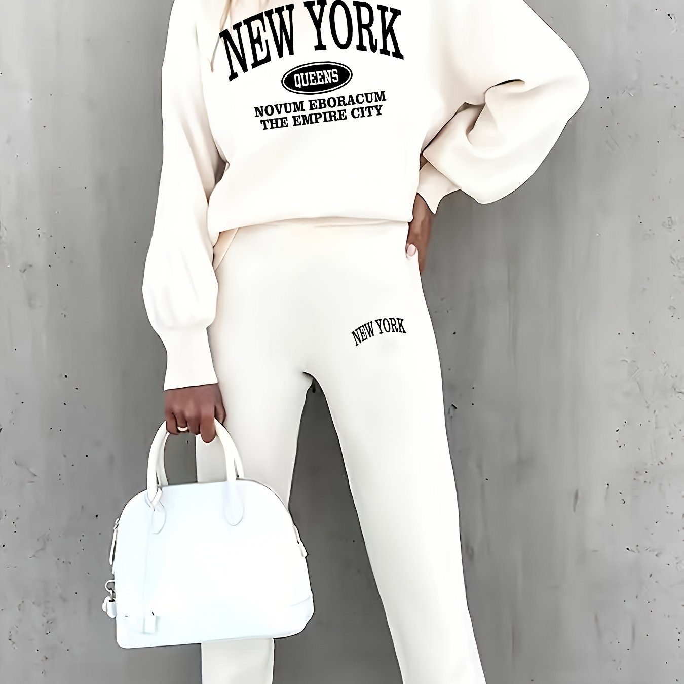 Women's Casual Two-Piece Set: Letter Print Crew Neck Sweatshirt & Elastic Waist Straight-Leg Pants - Mammalook