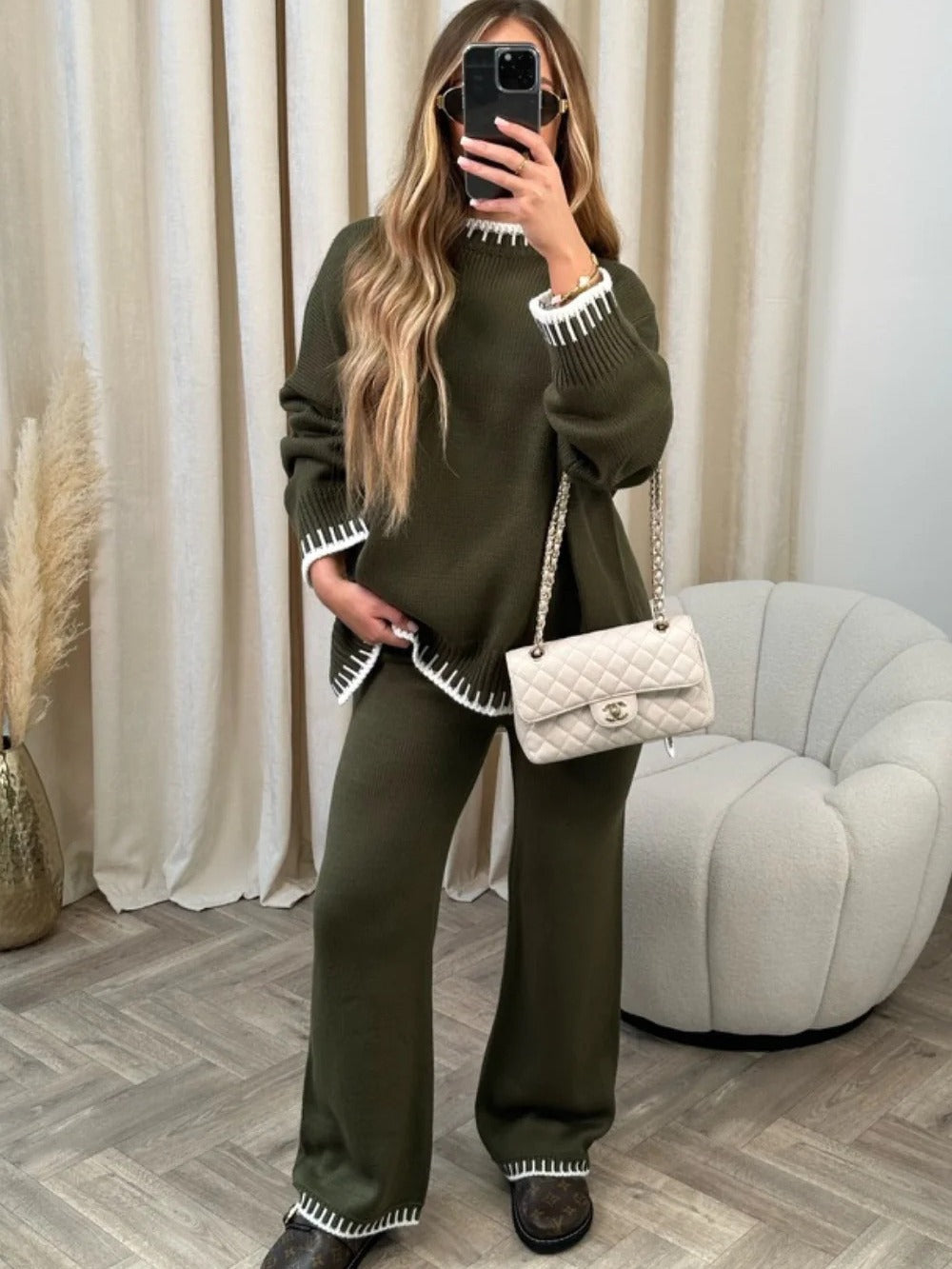 Fashionable solid color casual loose two piece set for women - Mammalook