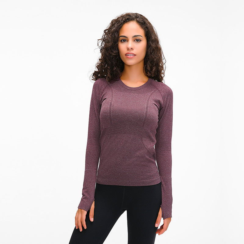 New Women's Long Sleeve Round Neck Sports T-shirt Running Fitness Top Slim Breathable Yoga Clothing - Mammalook