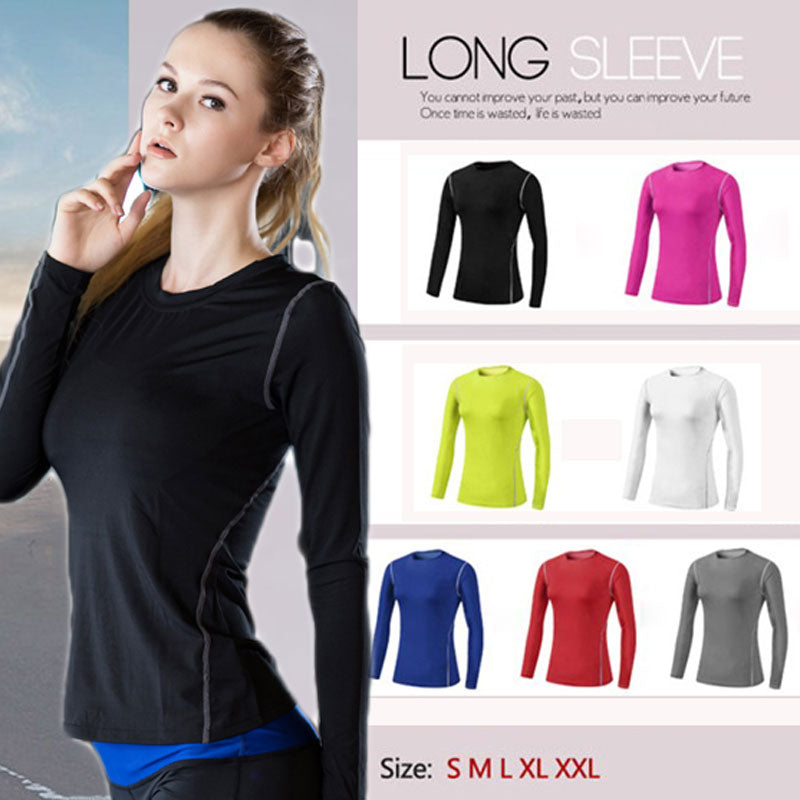 Base Layer Fitness Sport Shirt Quick Dry Women long Sleeves Top Gym jogging lady T-shirt Train Workout Clothing White Yoga Shirt - Mammalook