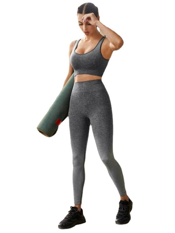 Women's Sports Running Fitness Clothes Seamless Beautiful Back Sports Bra Trousers Gradient Color Yoga Clothing Suit - Mammalook