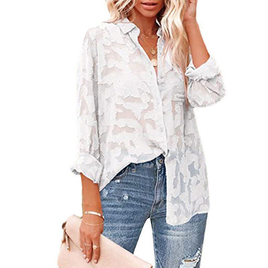 Long Sleeved Cardigan Cotton Printed - Single Breasted Lapel - V-Neck