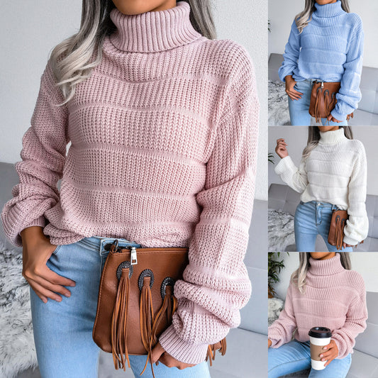 High Neck Long Sleeve Hollow Casual Knitted Sweater - Mammalook