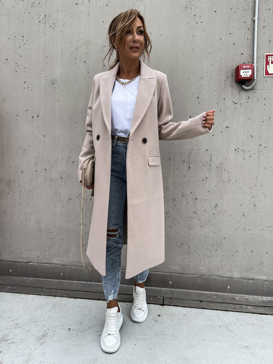 Hot selling autumn and winter color lapel, medium length button down woolen coat, outerwear for women - Mammalook