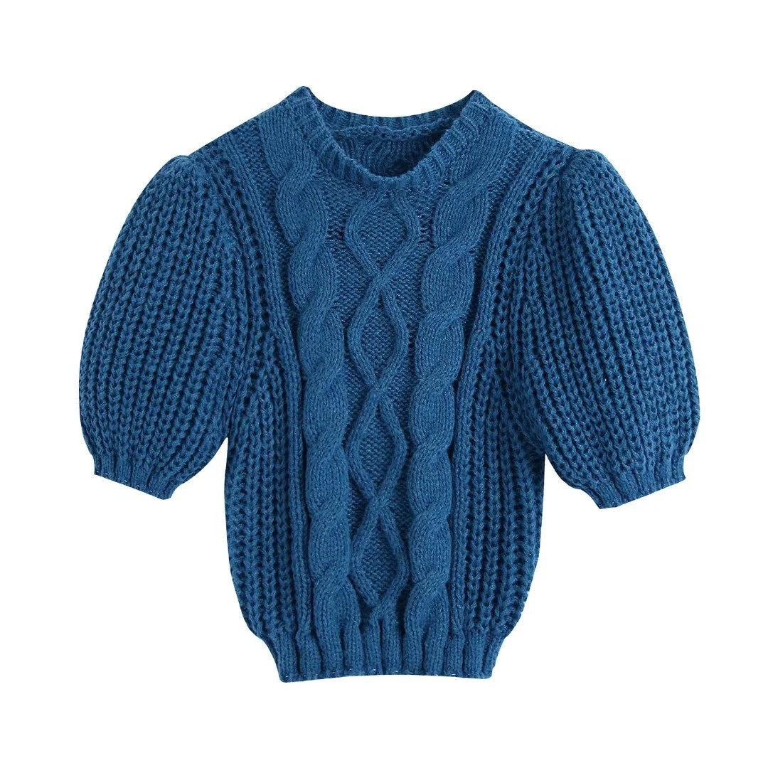 Winter New Style Simple Gentle Round Neck Bubble Sleeve Fried Dough Twist Solid Color Knitwear Women - Mammalook