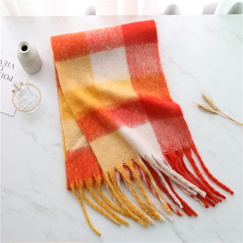Autumn and Winter Imitation Cashmere Scarves – Thickened Striped Plaid with Tassels - Mammalook