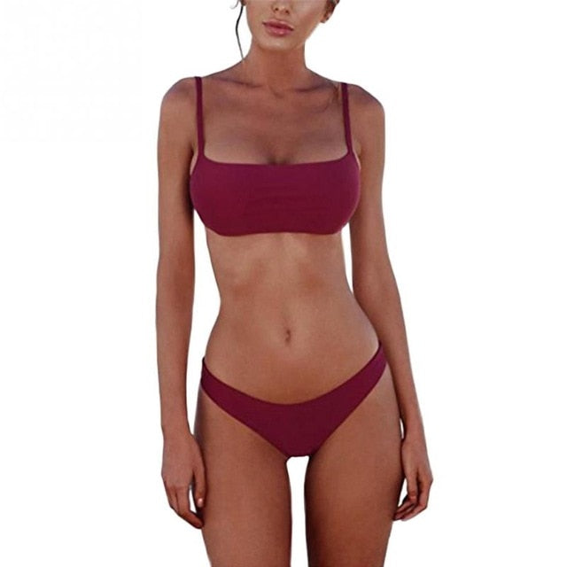Summer Women Solid Bikini Set Push-up UnPadded Bra Swimsuit Swimwear Triangle Bather Suit Swimming Suit Biquini - Mammalook
