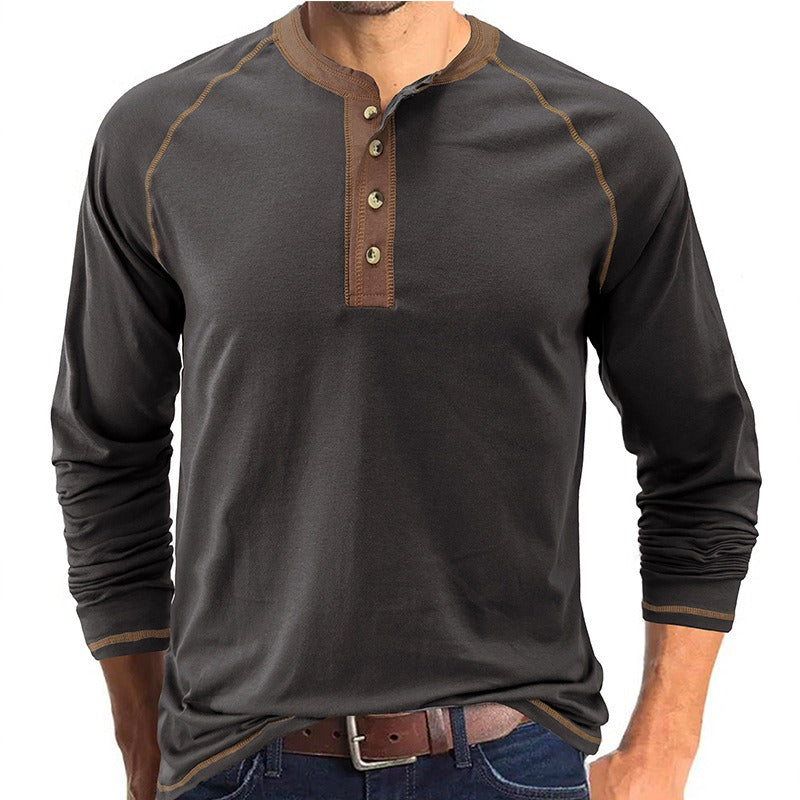 New Men's Autumn and Winter T-Shirt Solid Long Sleeve Europe and America Men's T-shirt - Mammalook