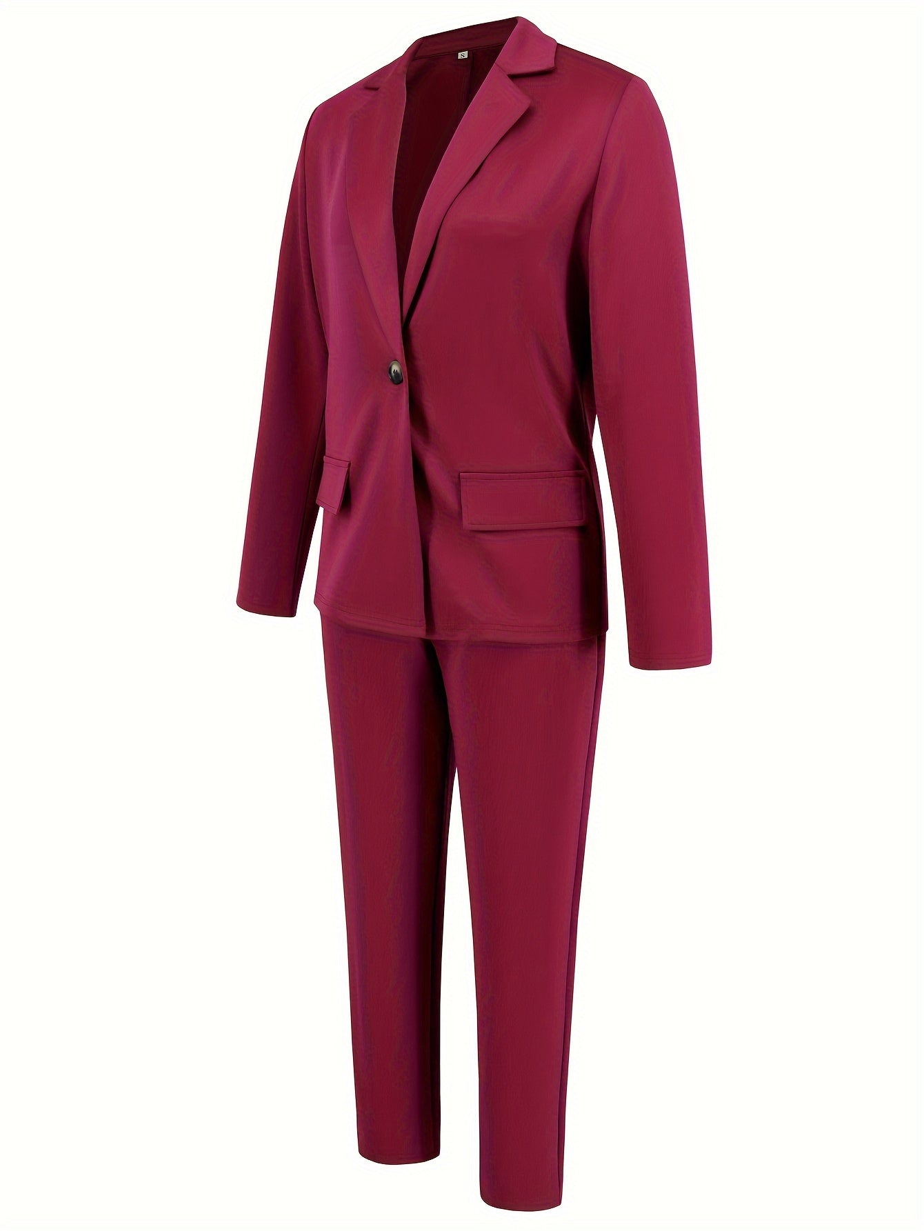 Casual Office & Work Pants Set, Single Breasted Lapel Blazer & Solid Color Simple Pants, Women's Clothing - Mammalook