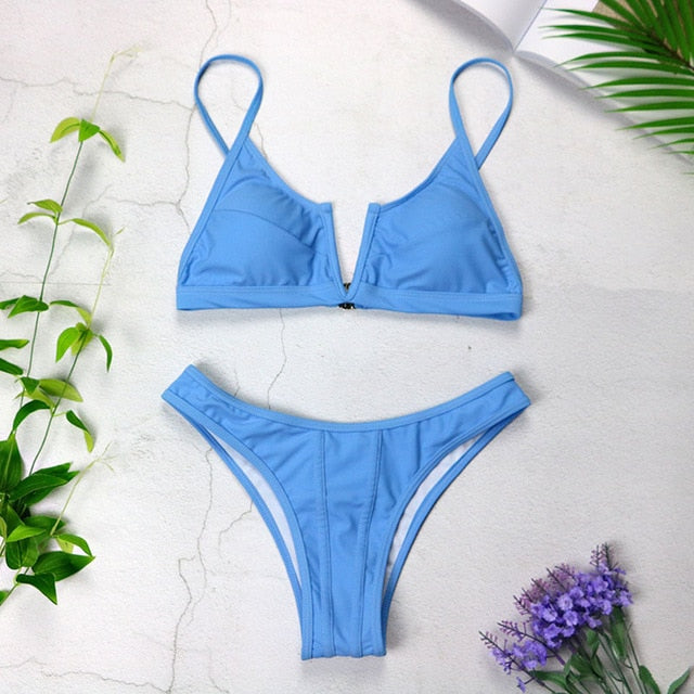 Sexy Bandeau Bikinis V Neck Bikini Swimsuits Push Up Swimwear Female Brazilian Bikini Set Bathing Suits Biquini - Mammalook