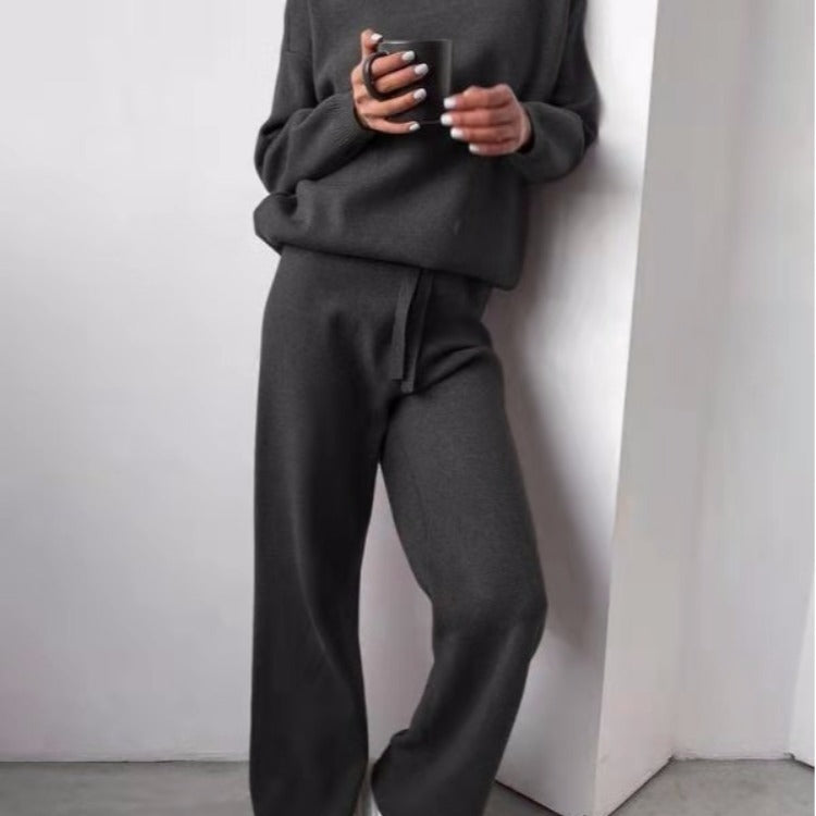 High necked solid color sweater knitted pants for women - Mammalook