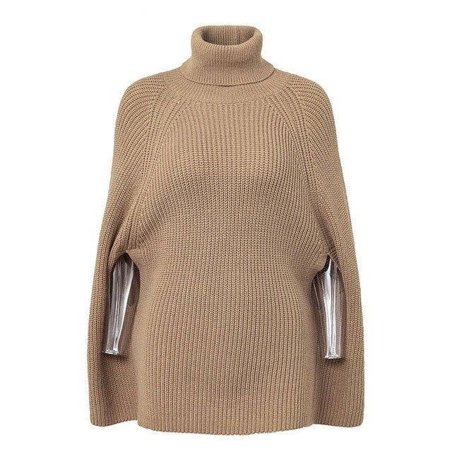 Turtleneck oversize knitted sweaters pullover Casual loose autumn sweaters Women black winter jumper female poncho - Mammalook