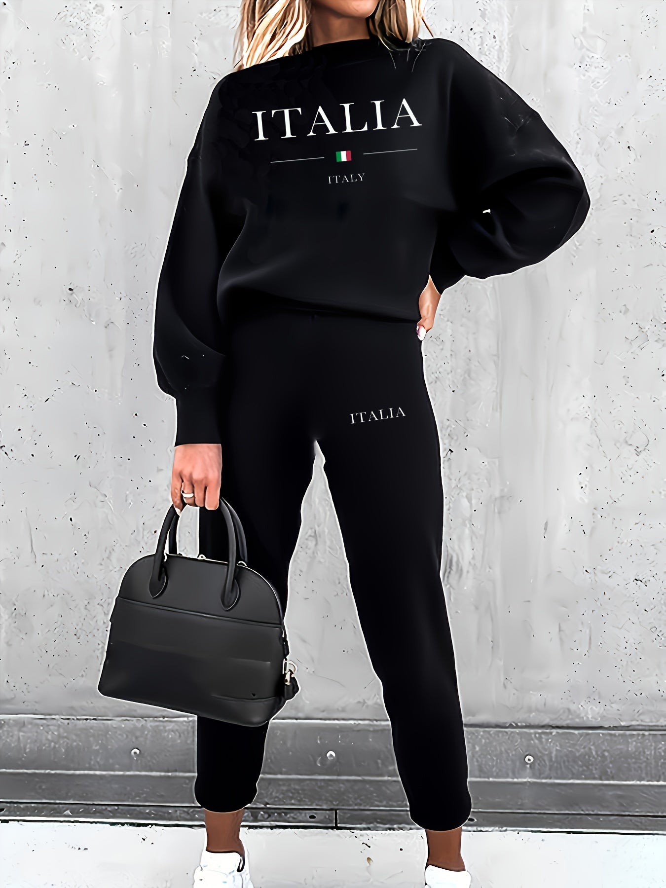 Casual Letter Print Pants Set, Crew Neck Long Sleeve Loose Sweatshirt & Comfy Straight Leg Pants, Women's Clothing - Mammalook
