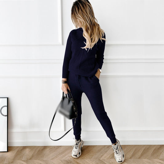 2-Piece High Collar Solid Color Sweater Set for Women - Mammalook