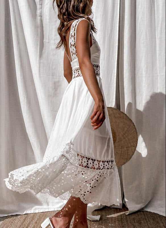 Lace Patchwork Sleeveless Long Dress