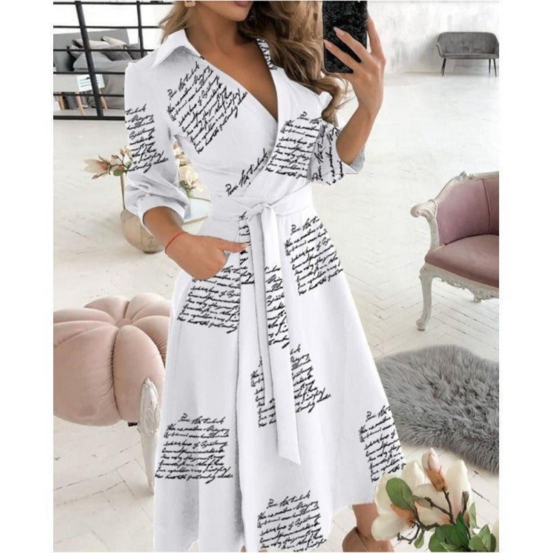 Fashionable short sleeved V-neck printed buttocks wrapped women's clothing - Mammalook