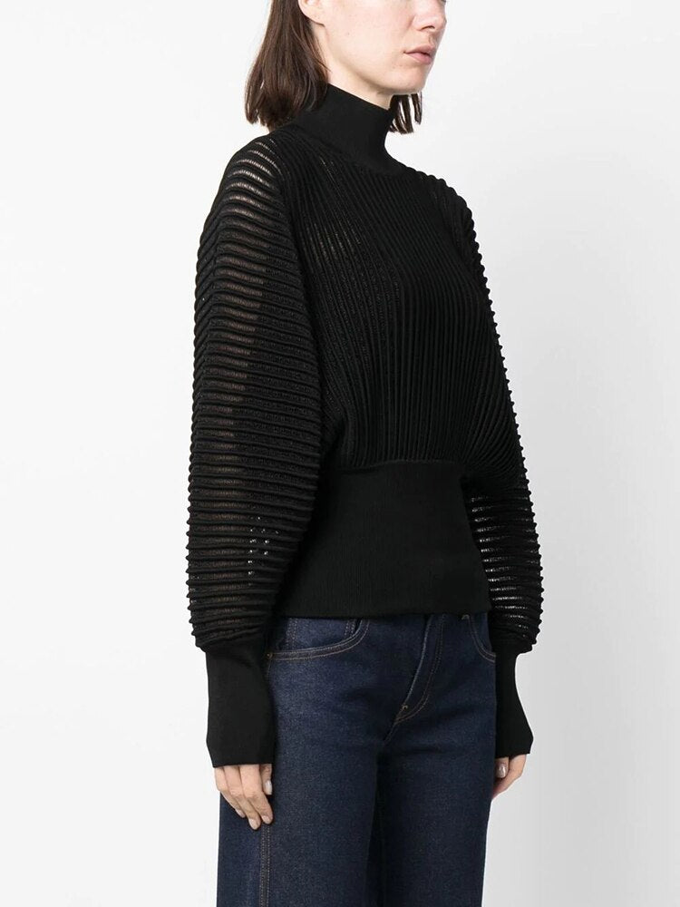 Fashion Chic Pullover Sweaters For Women Turtleneck Lantern Sleeve Solid Casual Loose Autumn Knitting Sweater Female - Mammalook