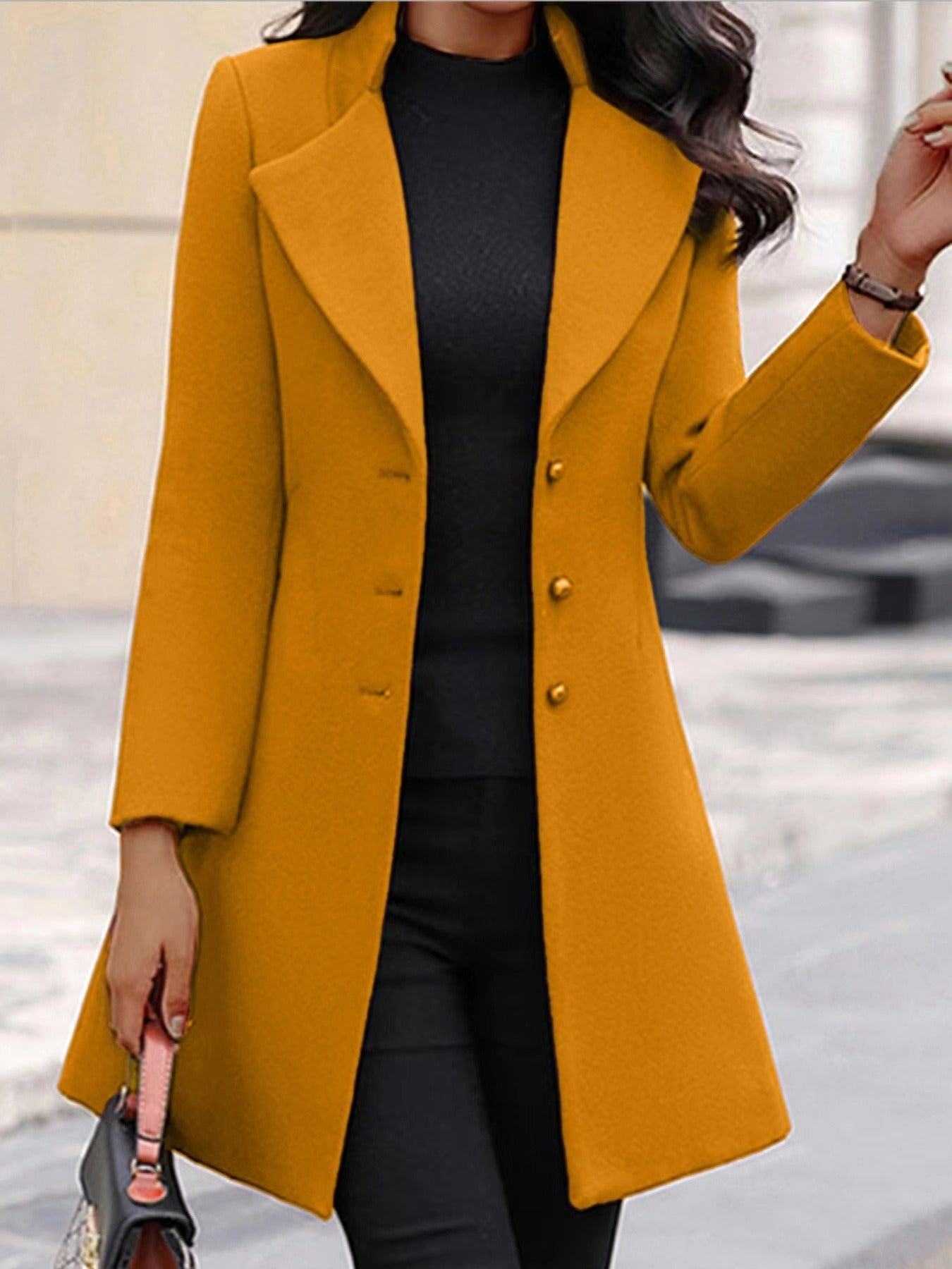 Autumn/Winter Mid length Korean Edition Flip Collar Slim Solid Color Slim Fit Women's Woolen Coat Coat - Mammalook