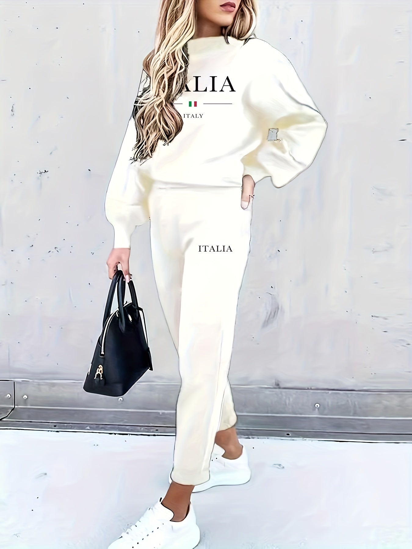 Casual Letter Print Pants Set, Crew Neck Long Sleeve Loose Sweatshirt & Comfy Straight Leg Pants, Women's Clothing - Mammalook
