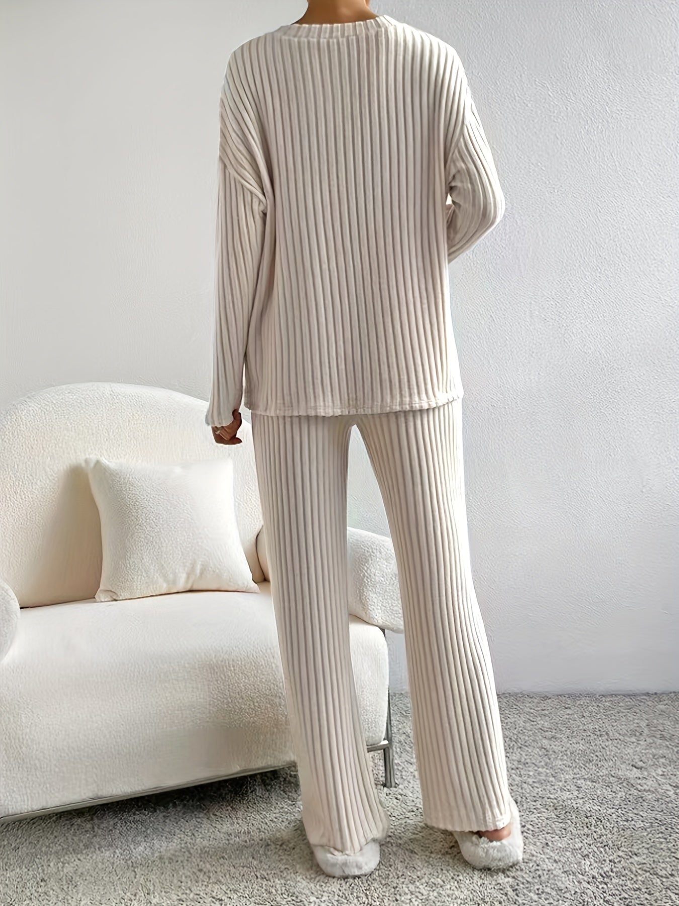 Women’s Casual Two-Piece Set: ‘NOPE’ Print V-Neck Long Sleeve T-Shirt & Solid Pants - Mammalook