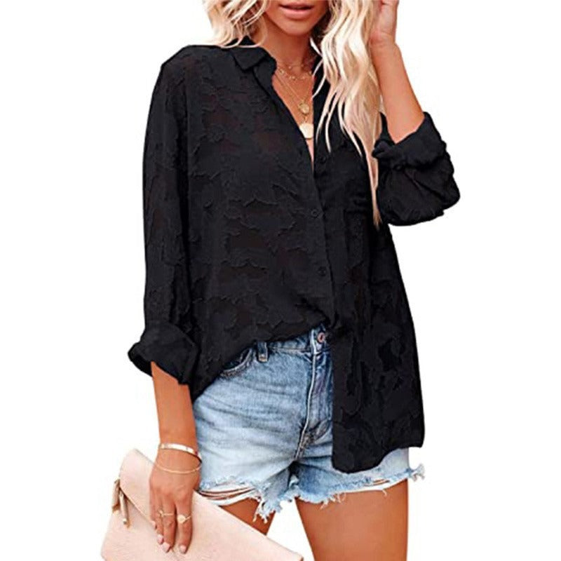 Long Sleeved Cardigan Cotton Printed - Single Breasted Lapel - V-Neck