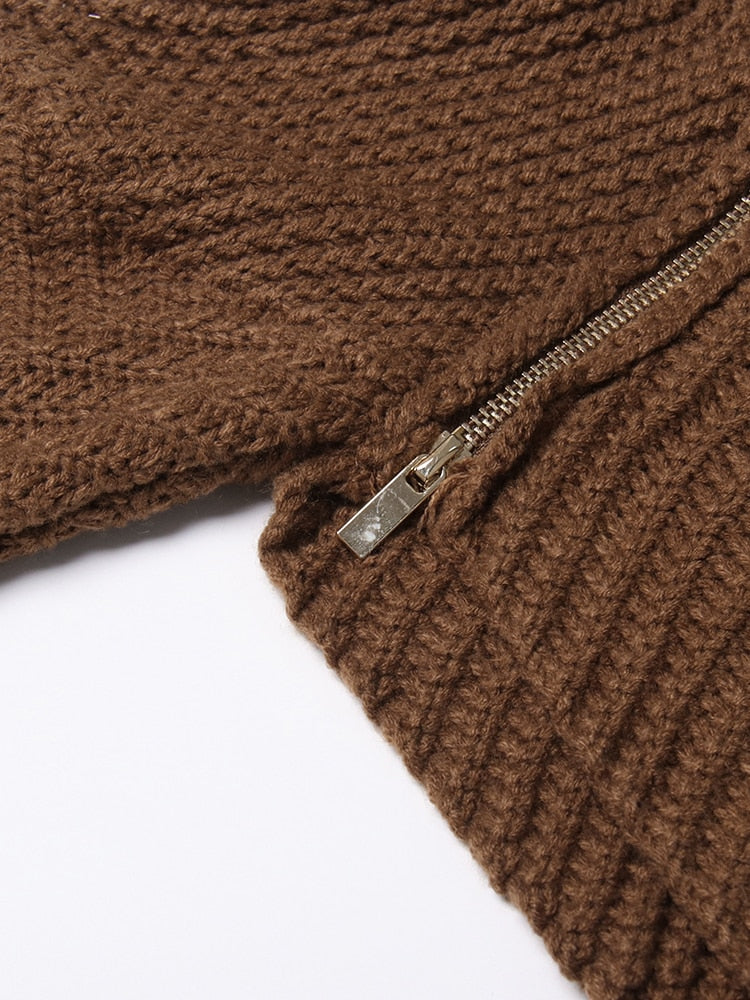 Knitting Solid Sweater For Women Stand Collar Long Sleeve Minimalist Loose Pullover Female Autumn Clothing New - Mammalook