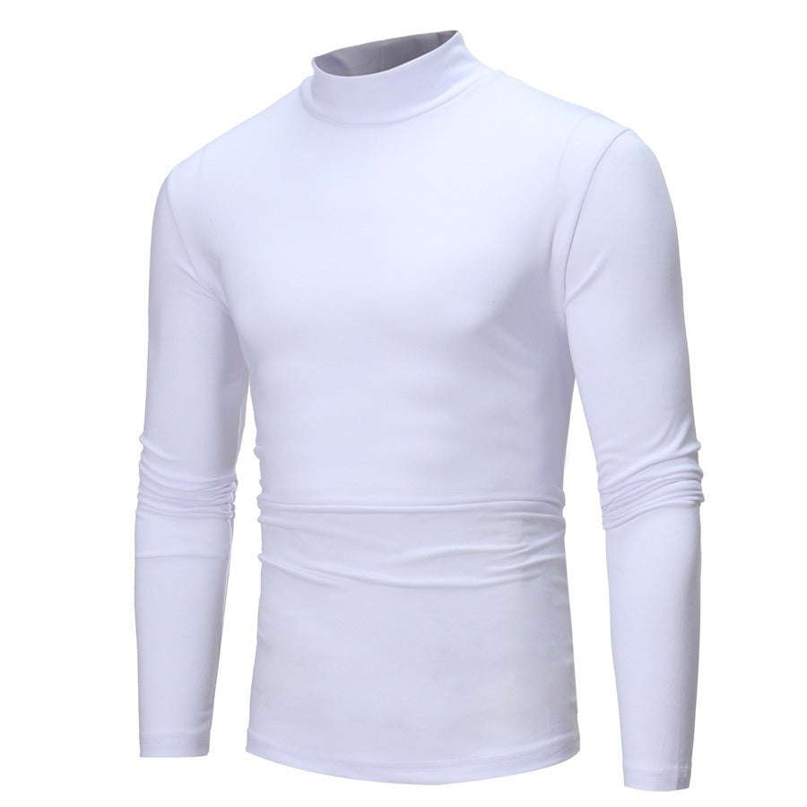 New Autumn And Winter Men's Casual Solid Color High Collar Men's Slim Long Sleeved T-Shirt Bottoming Shirt - Mammalook