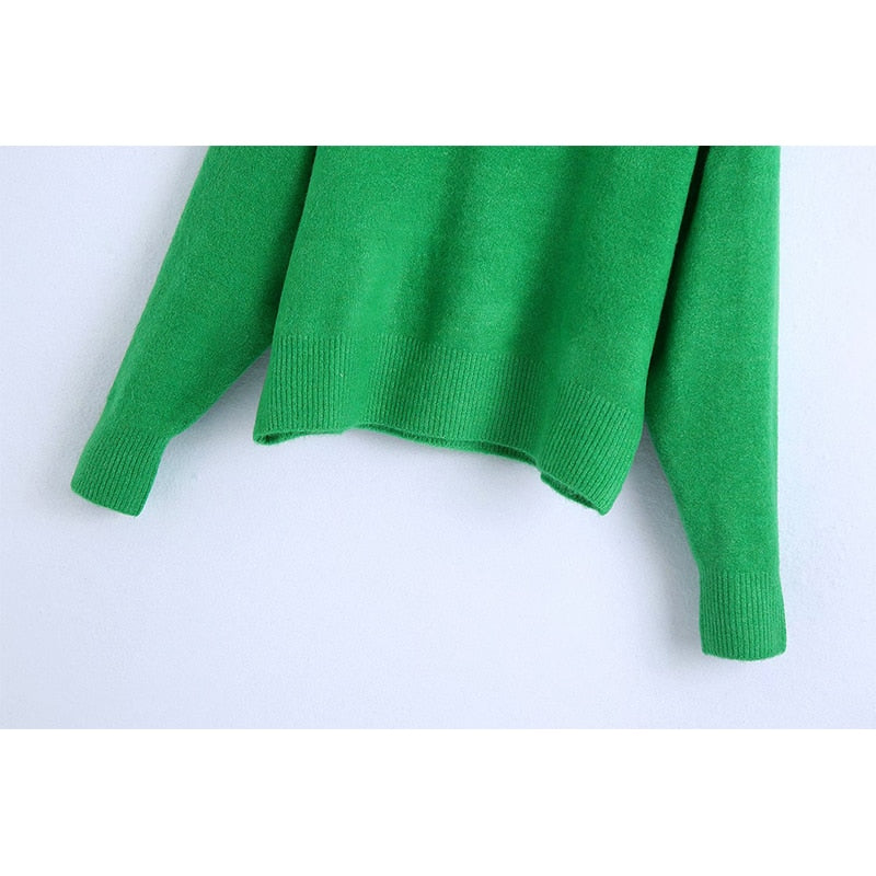 Women Fashion Solid Knit Sweater Top Long Sleeves High Neck Vintage Female Knitted Sweaters Pullover Chic Tops - Mammalook