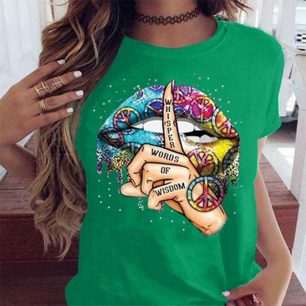 Lips Watercolor Graphic T Shirt lip Women Tops Shirt Base O-neck Sexy Black Tees Kiss lip Funny whisper words Girls Tshirt - Mammalook