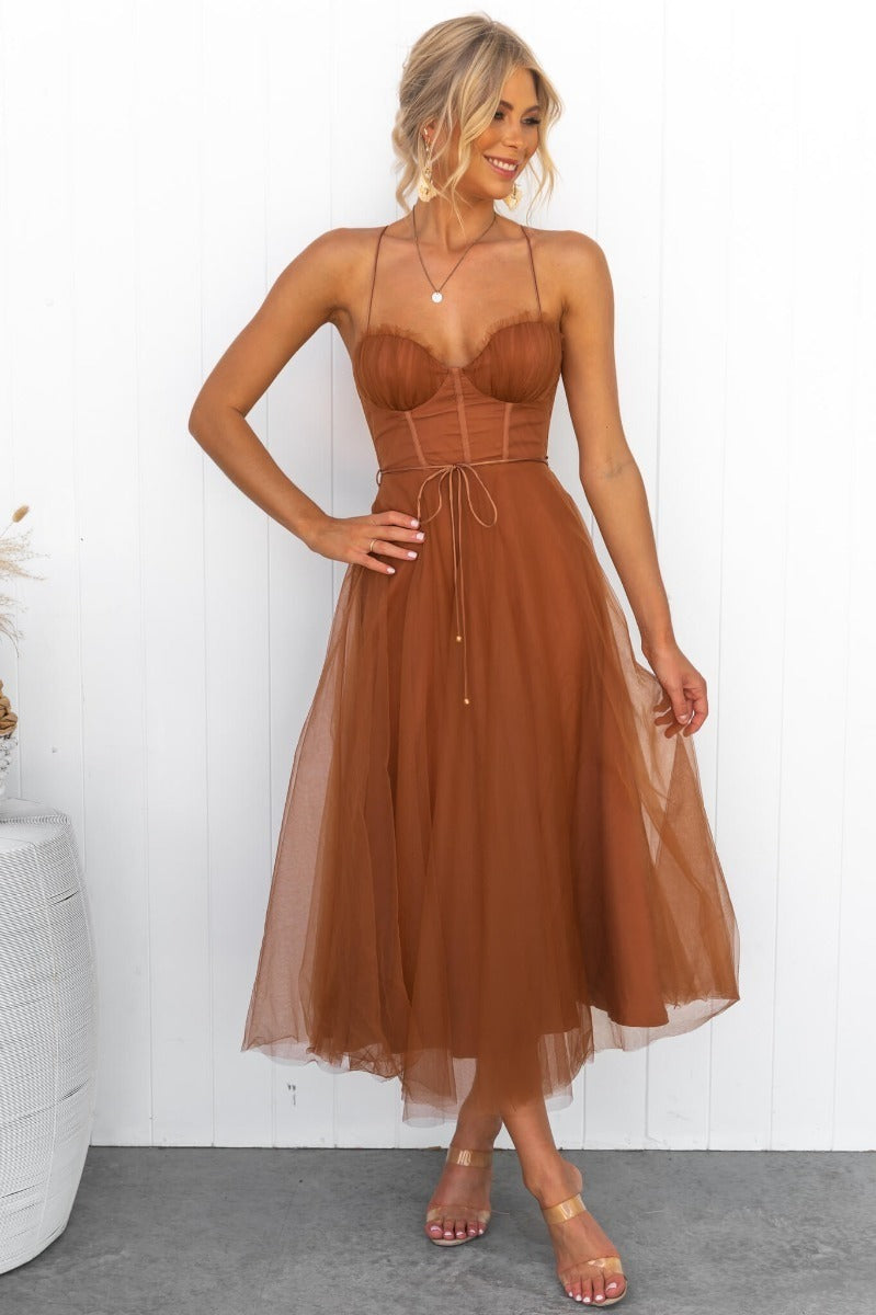 Sexy suspender mesh party evening dress - Mammalook