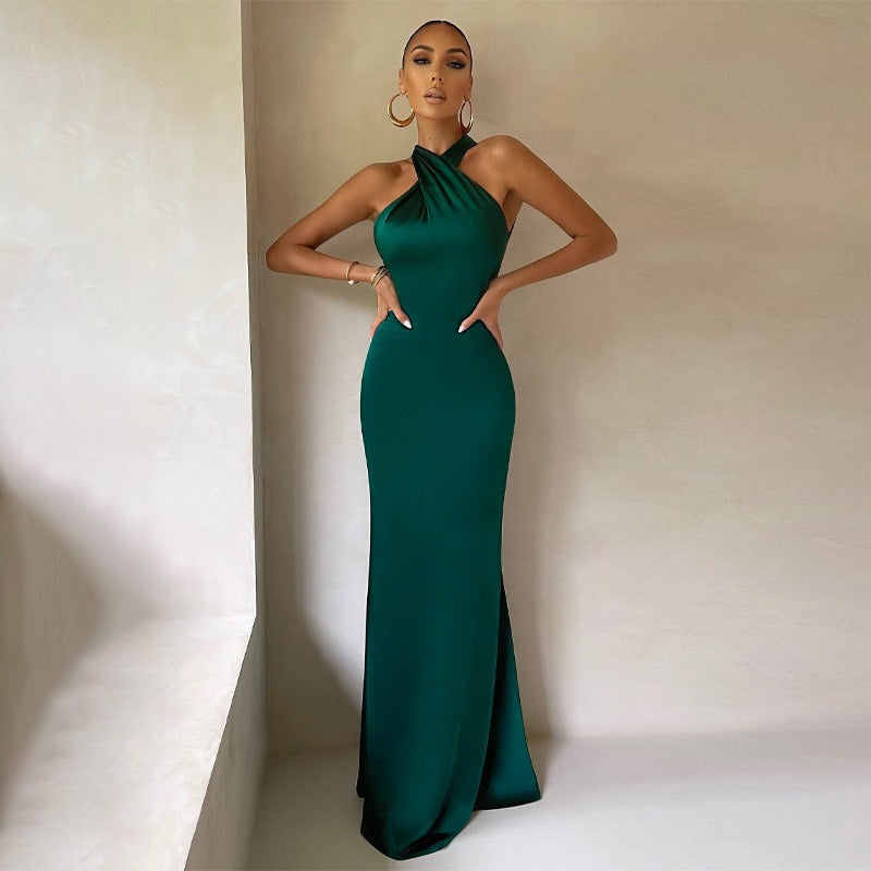 Solid color slim fit sleeveless backless dress for women - Mammalook