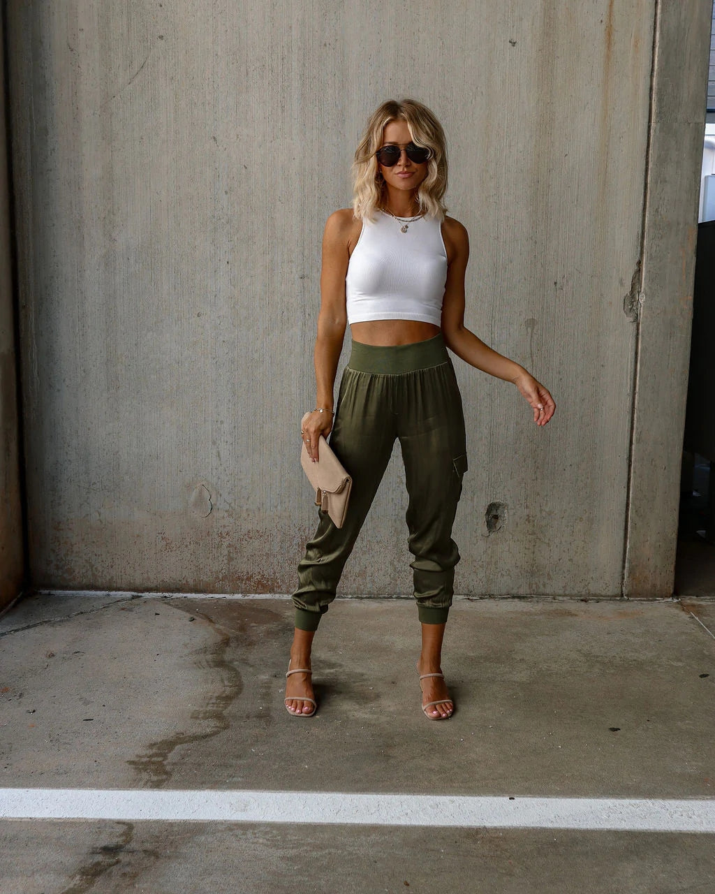 Autumn satin elastic waist pocket fashionable women's long pants casual pants - Mammalook