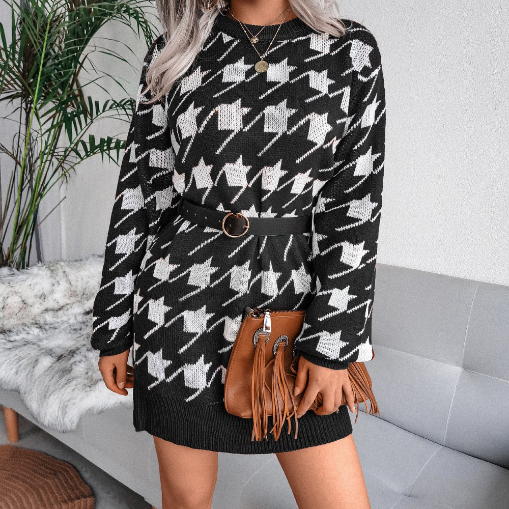 Off Shoulder Knitted Sweater Dresses For Women Autumn Winter Lantern Long Sleeve Dress Ladies Casual Dress White Black - Mammalook