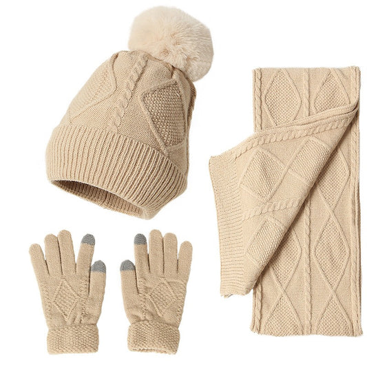 Autumn and Winter Woolen Hat, Scarf, and Gloves Set - Mammalook
