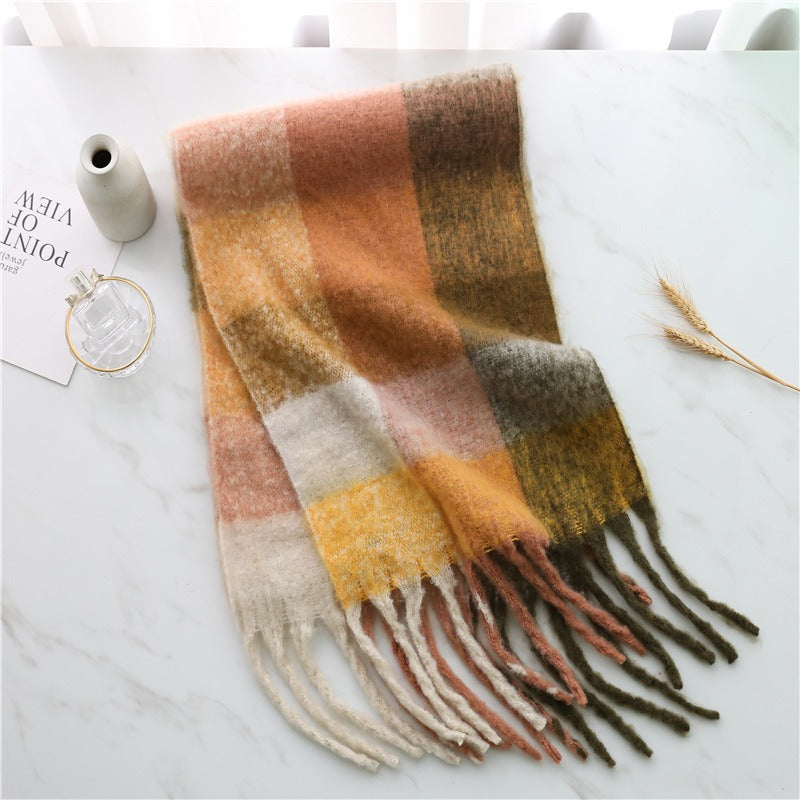 Autumn and Winter Imitation Cashmere Scarves – Thickened Striped Plaid with Tassels - Mammalook