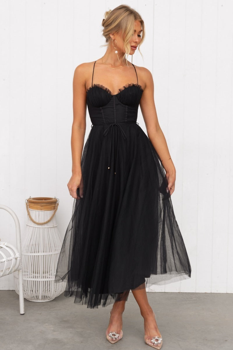 Sexy suspender mesh party evening dress - Mammalook