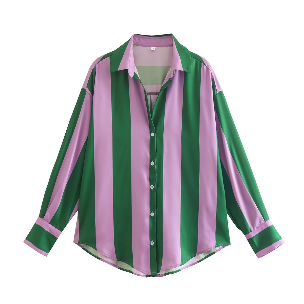 Autumn New Loose Slim Tricolor Vertical Stripe Splice Shirt Top Women - Mammalook