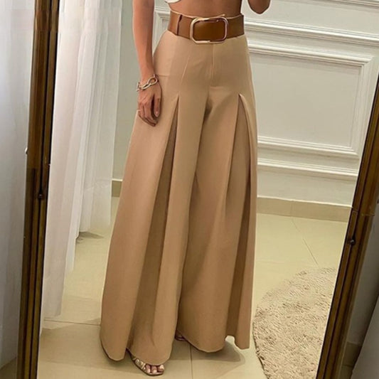 New French Vintage High Waist Folded Wide Leg Pants for Women Thin Loose Slim Skirt Pants for Women - Mammalook