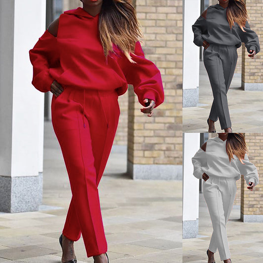 Niche Design Fashion Loose Hooded Sweater Casual Pants Set - Mammalook