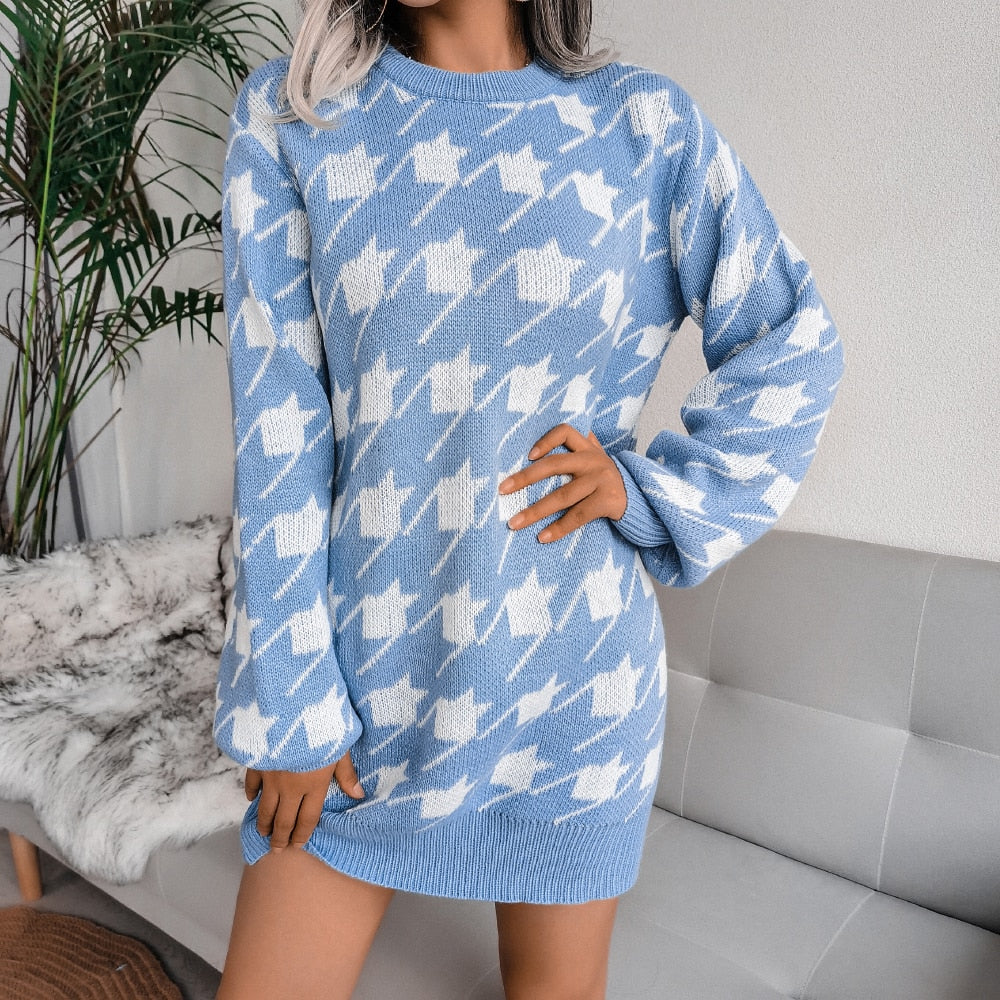 Off Shoulder Knitted Sweater Dresses For Women Autumn Winter Lantern Long Sleeve Dress Ladies Casual Dress White Black - Mammalook