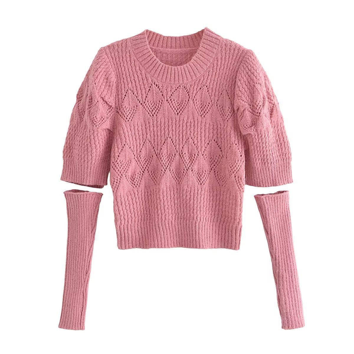 Bubble Sleeve Pullover Sweater Women's Short Polyester Round Neck - Mammalook