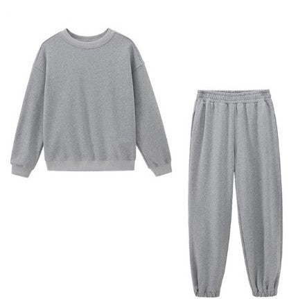 Round Neck Sweater - Two-Piece Loose Trousers Suit