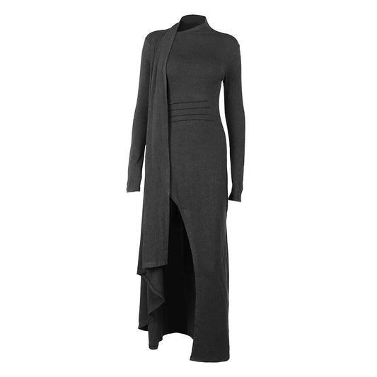 Long-sleeved sexy slit Kendou same style slim dress ins European and American autumn hot girl long dress - Mammalook
