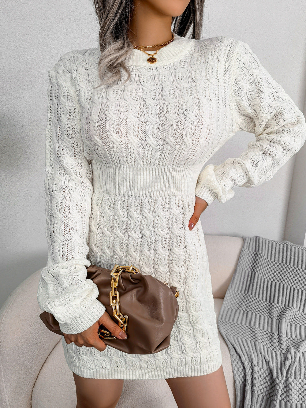 Casual Twist Waist Wrap Sweater Dress for Women - Mammalook