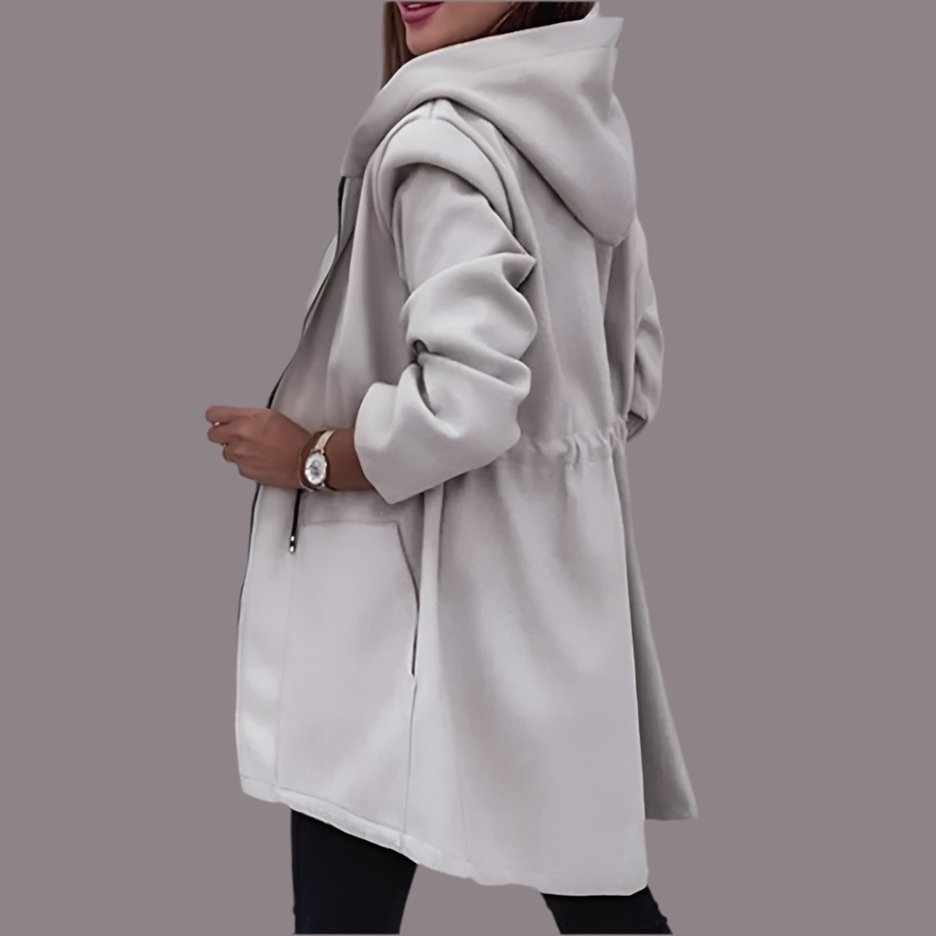 Hooded Zipper Coat - Long Section Pockets