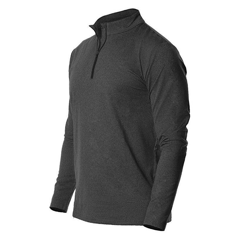 Men's Long Sleeve Fast Drying Sports Running Pullover Half Zipper Solid Color Breathable T-Shirt - Mammalook