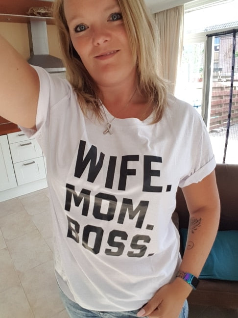 WIFE MOM BOSS Letters Print Women Tshirt Cotton Casual Funny Tshirt For Lady Girl Top Tee - Mammalook