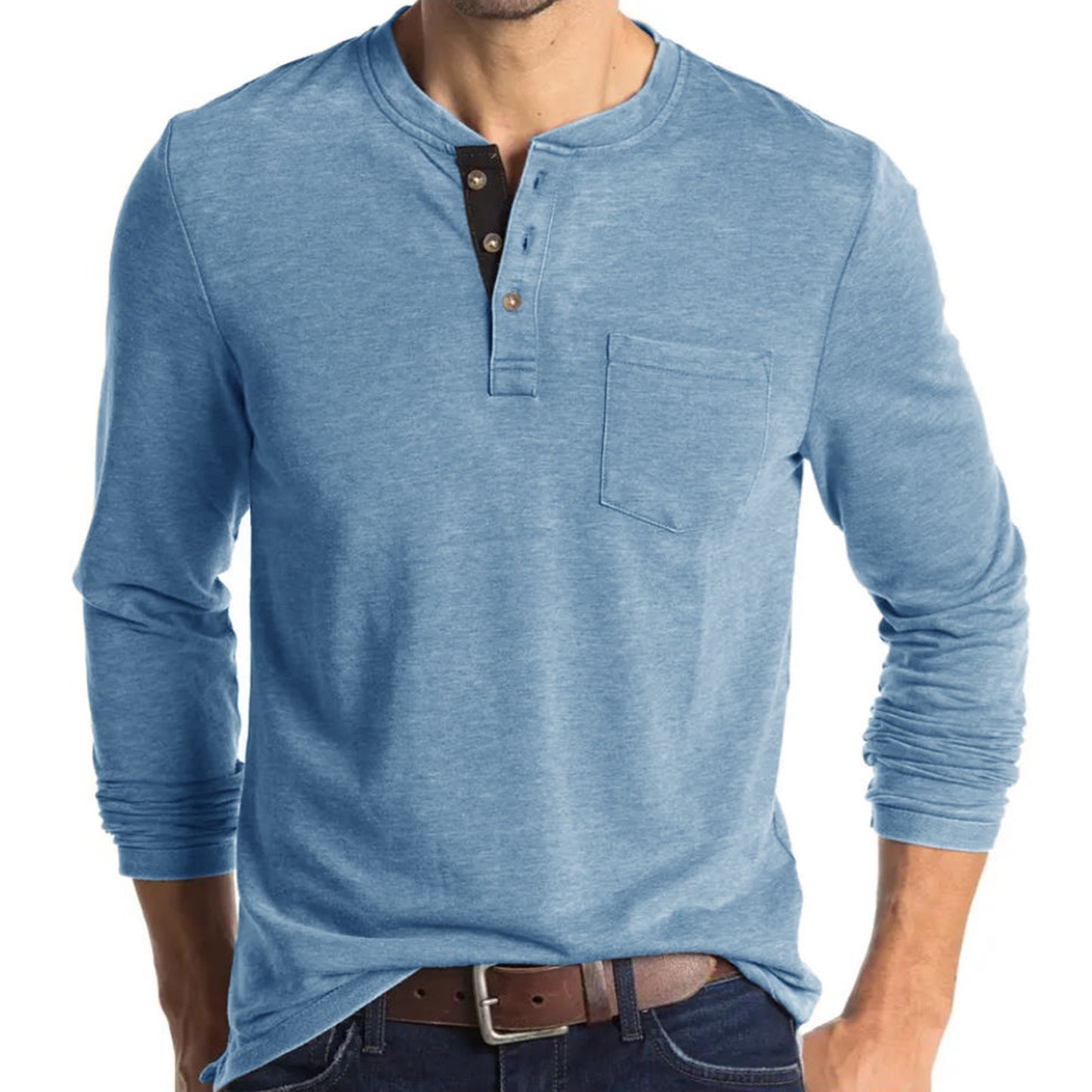 New Autumn And Winter Men's Long Sleeved T-Shirt Solid Color Base Shirt - Mammalook