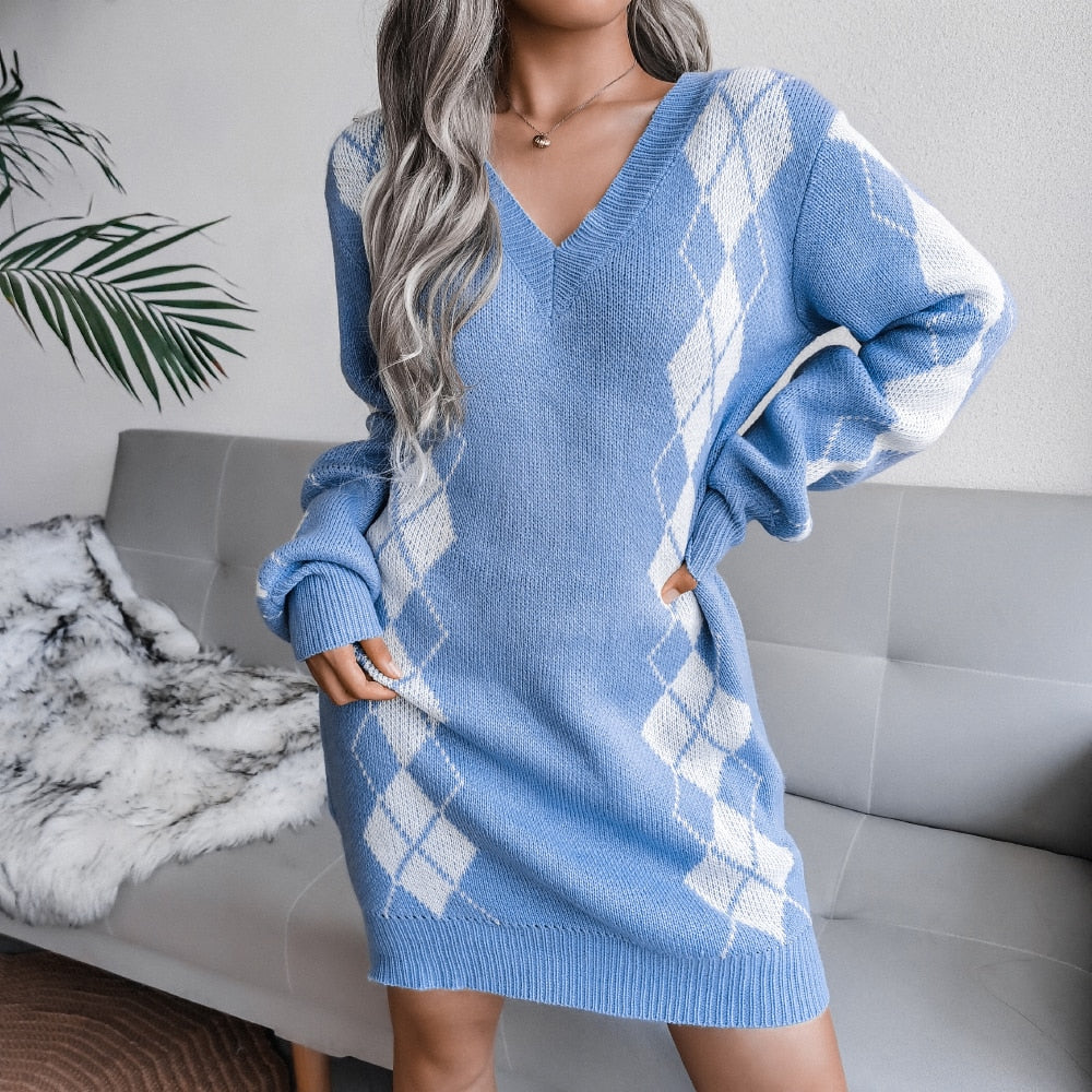 Off Shoulder Knitted Sweater Dresses For Women Autumn Winter Lantern Long Sleeve Dress Ladies Casual Dress White Black - Mammalook